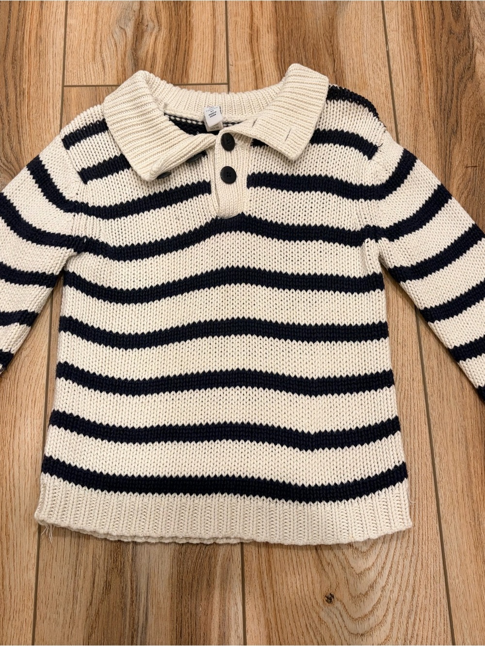 GAP Cream & Black Striped Collared Knit Sweater